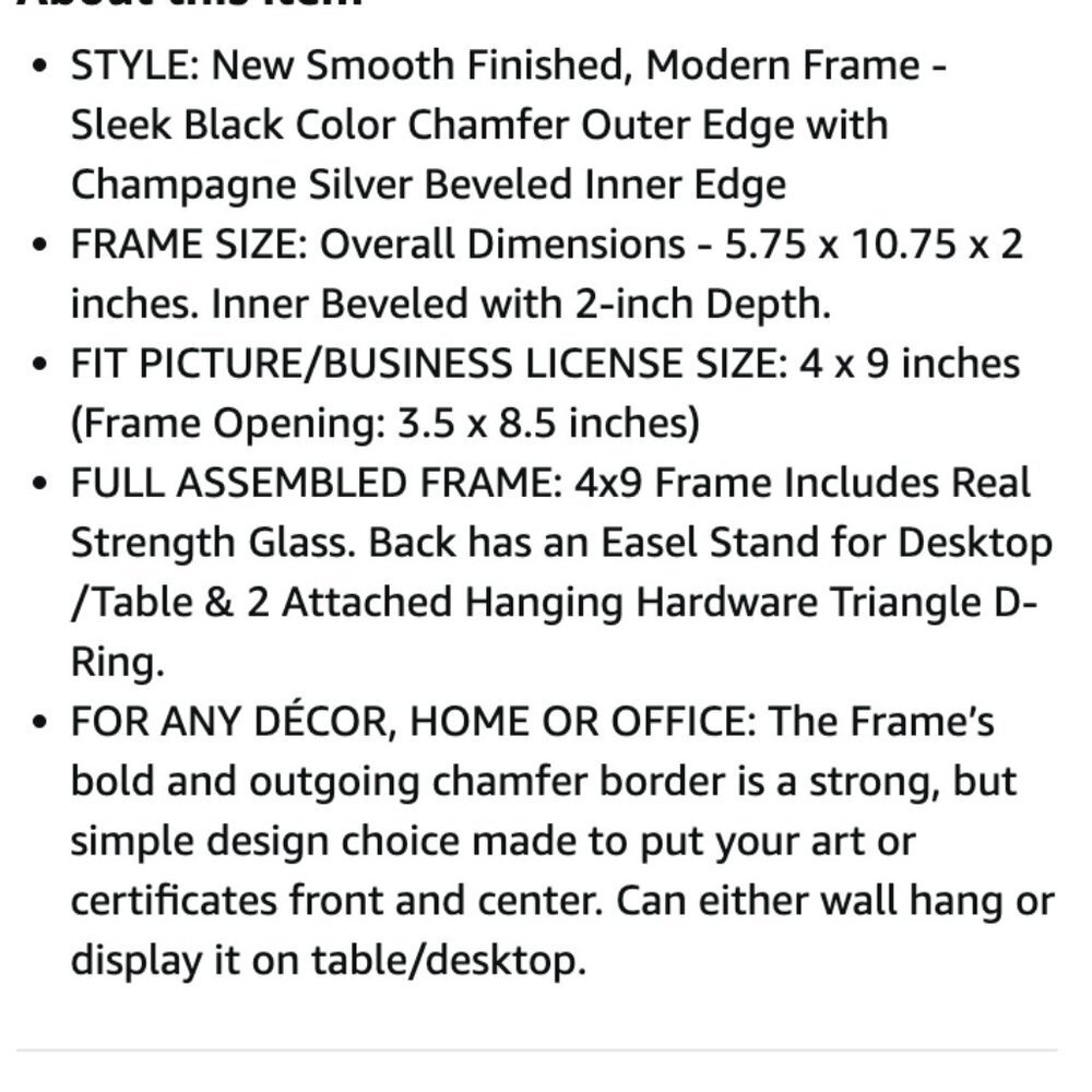 Business license frame, black and silver wood NWT - Picture 5 of 5